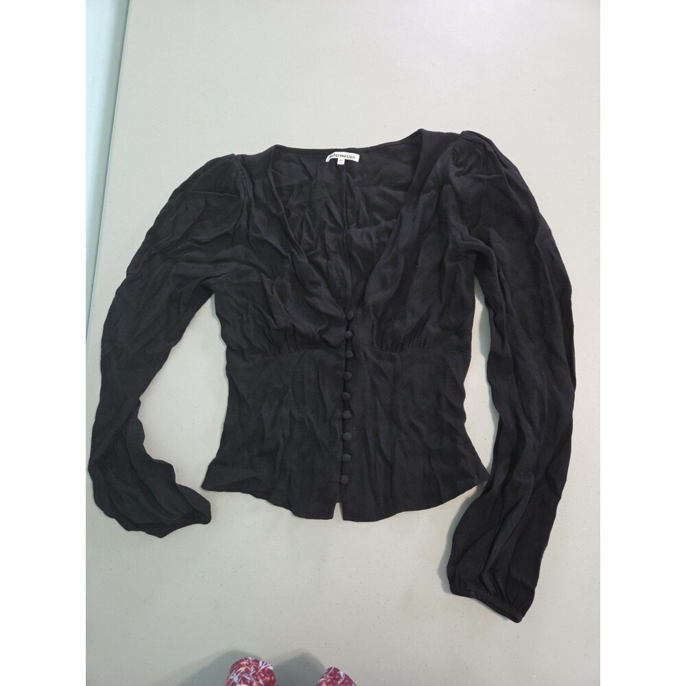 Reformation nell Corset Bustier Smocked Long Sleeve Black Top extra small